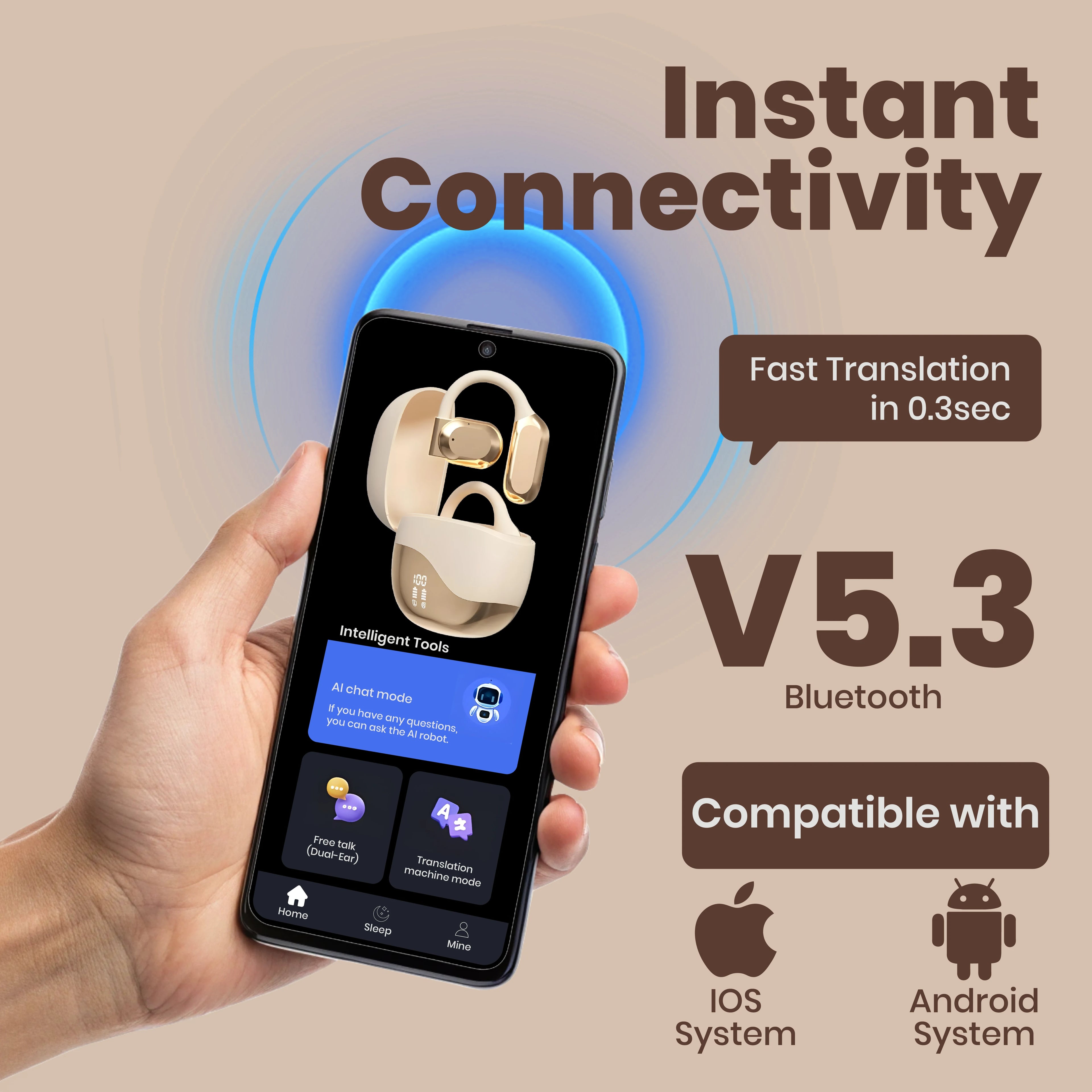 AI Translation Earbuds (Beige)